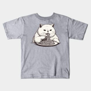 cat eating pasta Kids T-Shirt